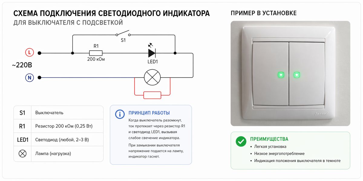 Подсветка выключателя и причина вспышек светодиодной ленты