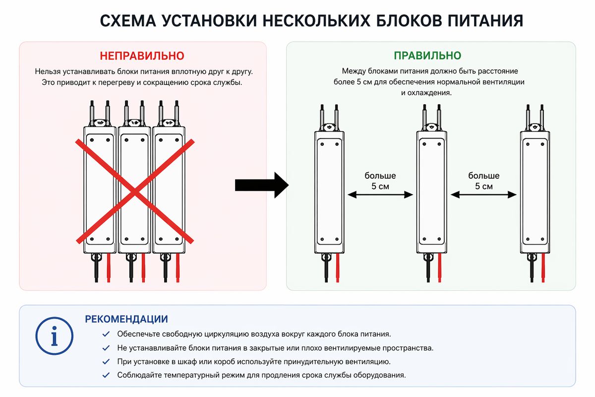 Схема установки нескольких блоков питания