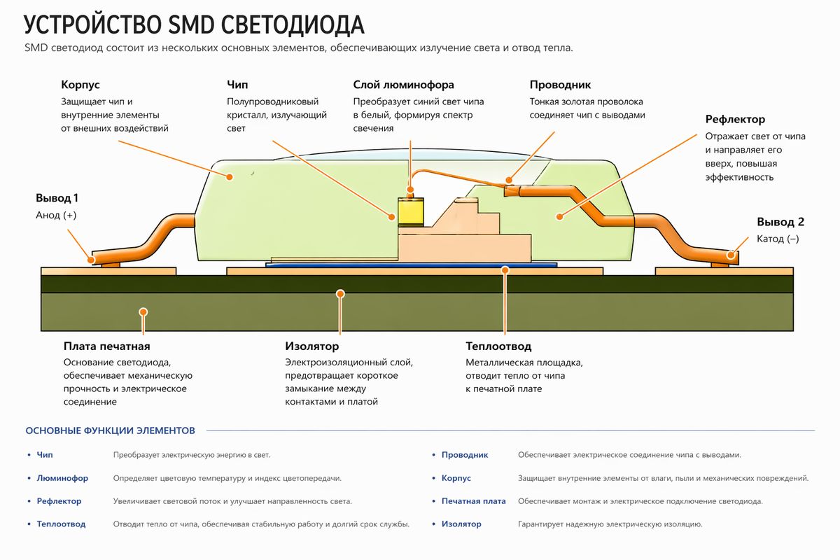 Цвет светодиодов и принцип получения белого света