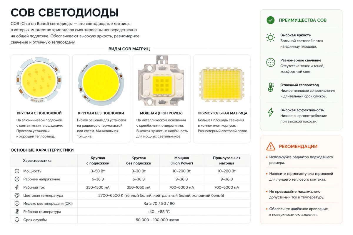 Корпуса светодиодов COB