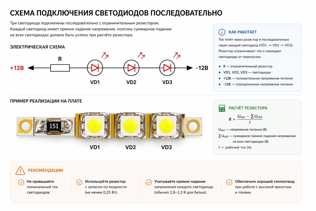 Схема включения диодов в светодиодной ленте