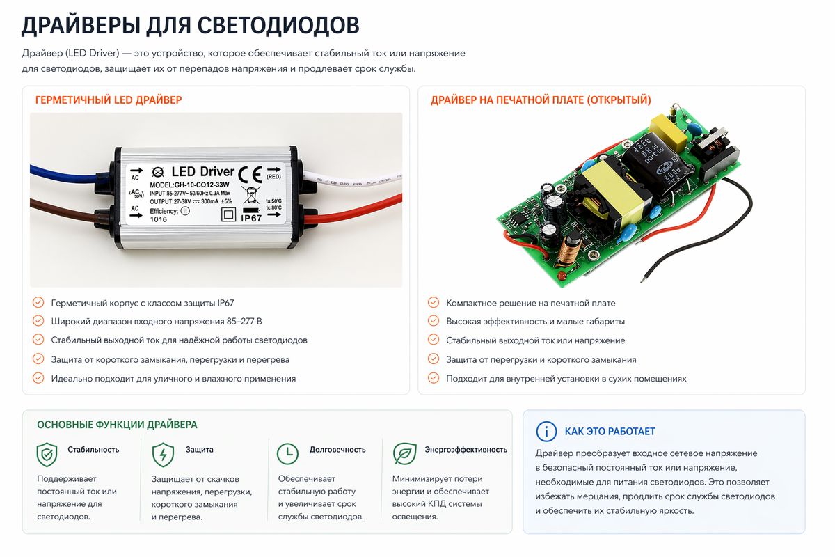 Два вида драйверов для питания светодиодов