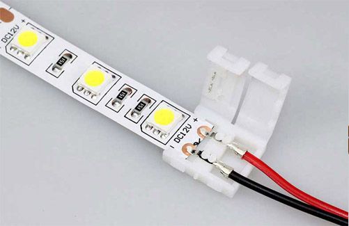 Подключение ленты к проводам и клеммам