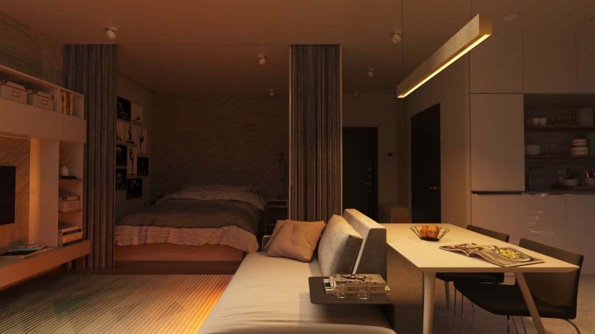 Теплая вечерняя сцена EasyBus в интерьере