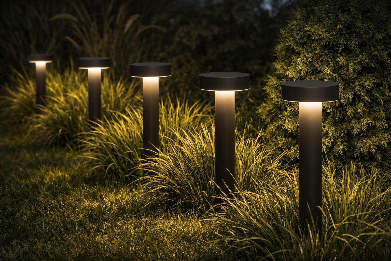 Ландшафтный светильник Элемент в саду среди растений