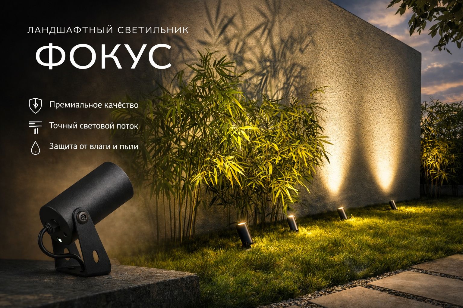 Ландшафтный прожектор Фокус для направленной подсветки фасада и растений