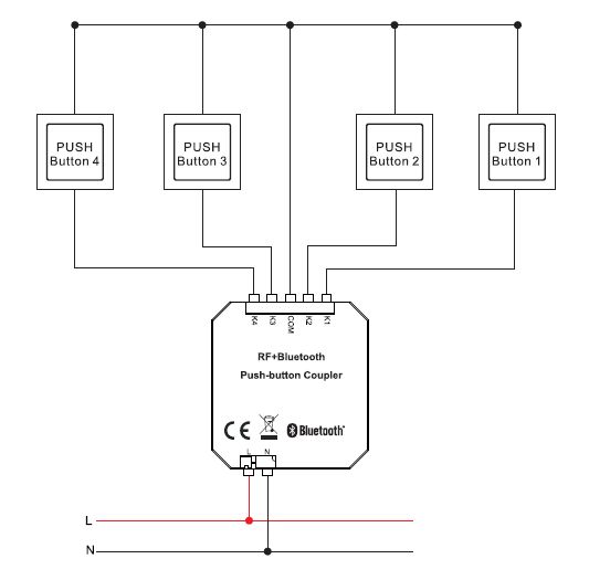 Схема подключения push-button coupler к нескольким кнопкам