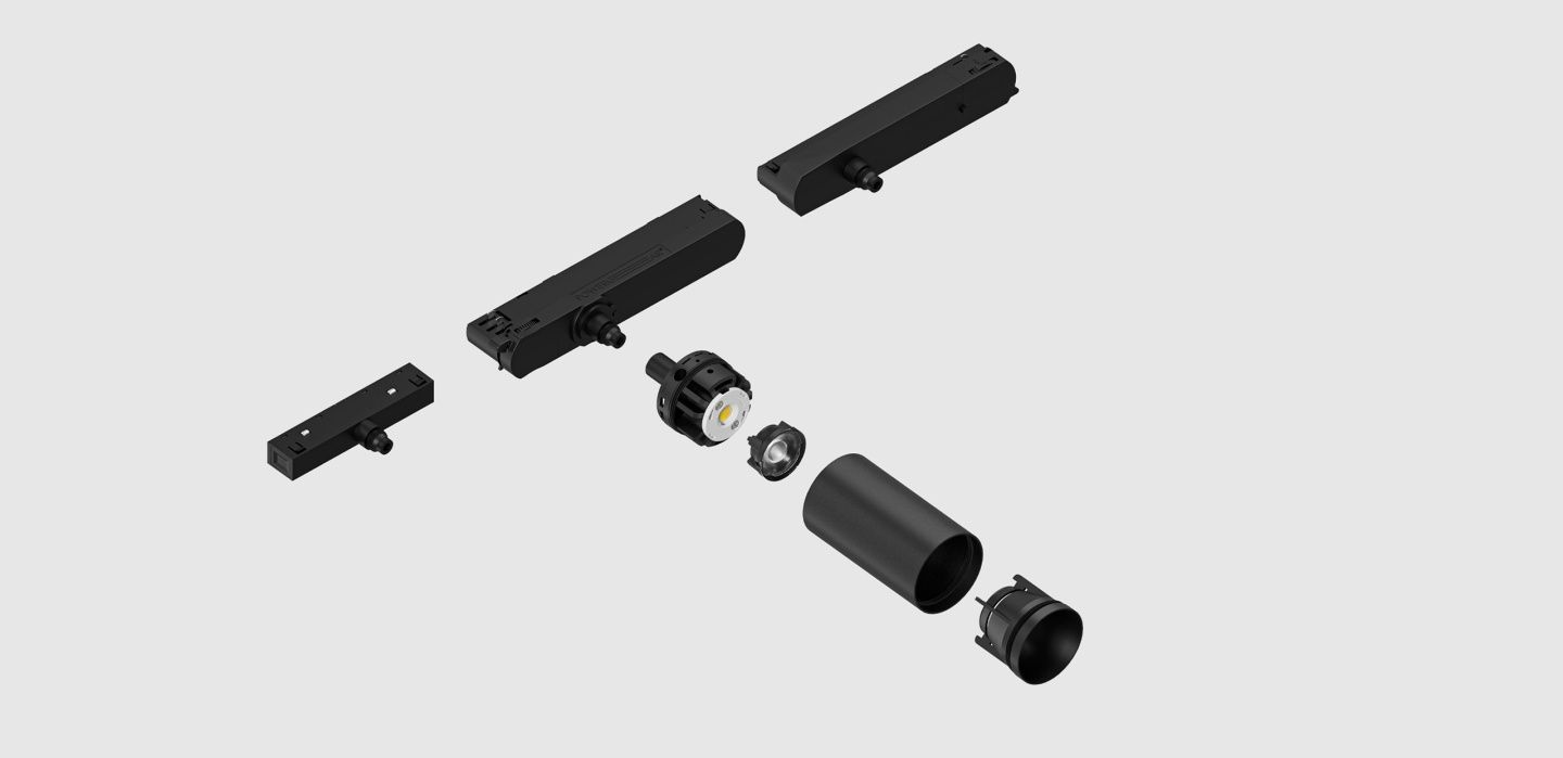 Разобранный модульный светильник с корпусом и оптикой