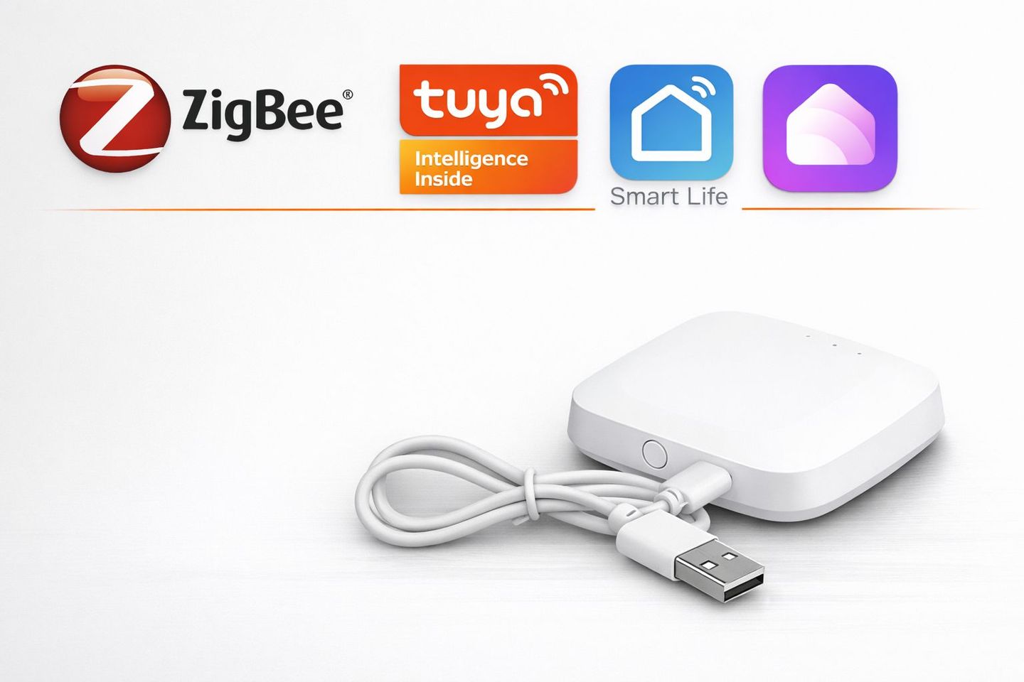 Хаб и логотипы ZigBee, Tuya и Smart Life