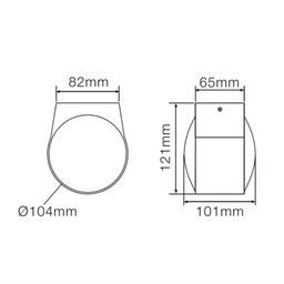 Чертеж настенного светильника с габаритами, вид спереди и сбоку