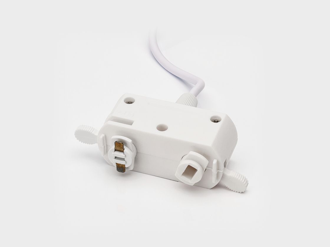 Белое трековое крепление M8 с проводом, вид сбоку