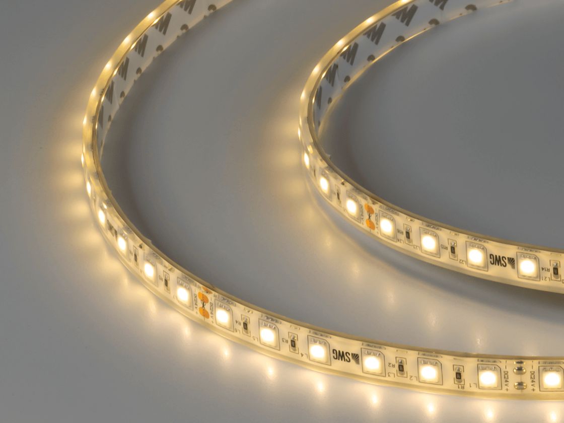 Светодиодная лента 5050, 60 LED/м, 14,4 Вт/м, 24В , IP68, Цвет: Теплый белый, SWG560-24-14.4-WW-68-M