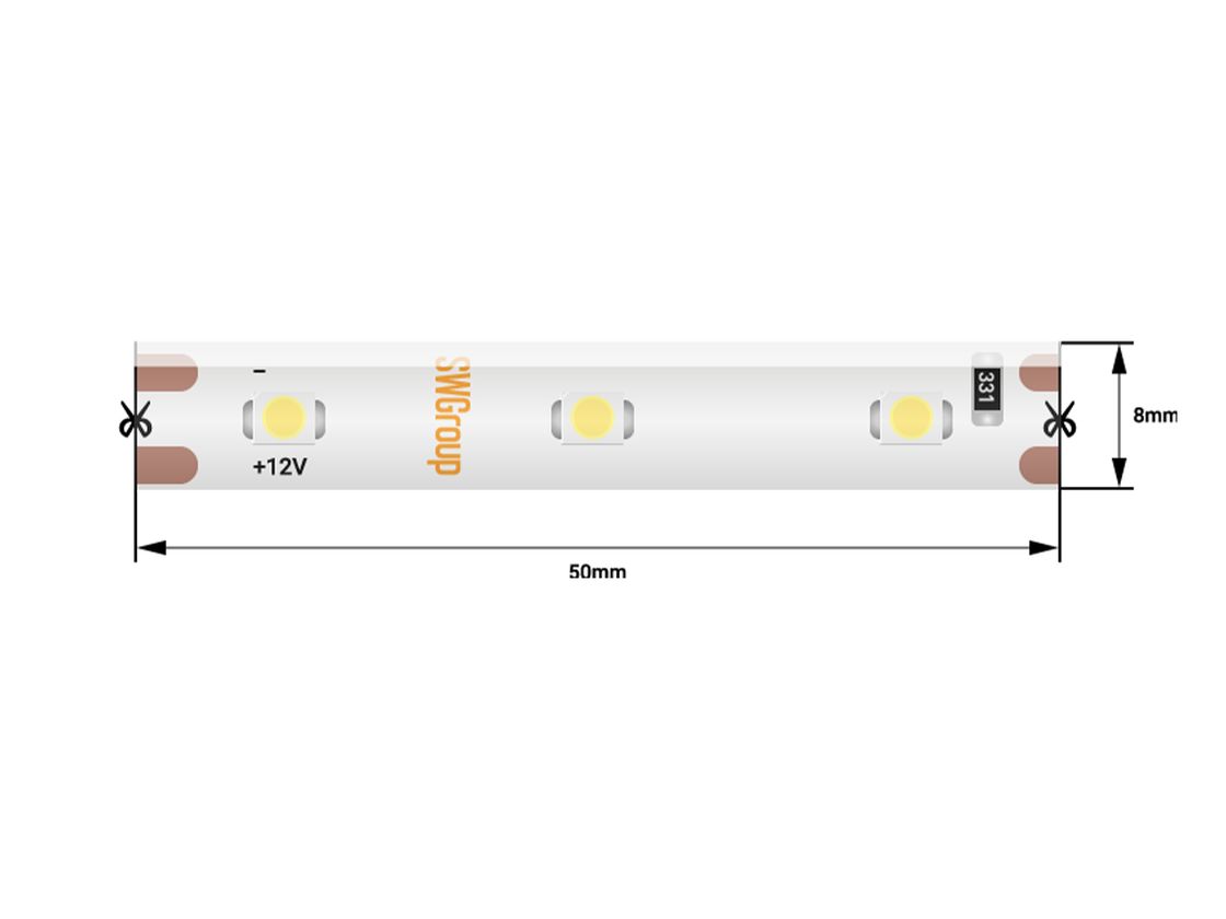 Фрагмент светодиодной ленты SMD3528 12В на подложке
