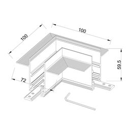 Коннектор угловой горизонтальный для встраиваемого глубокого шинопровода  по шпаклевку, SY-LINK, SY-LINK-CNLV-T2-WH