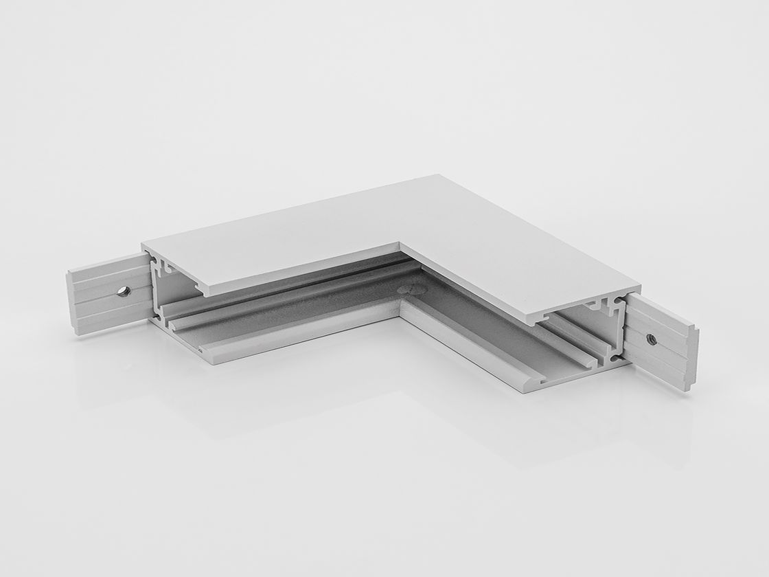 Угловой внутренний соединитель шинопровода, белый алюминий, ракурс