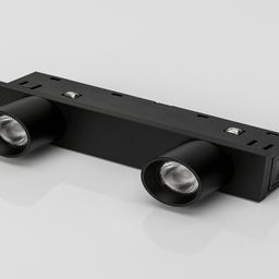 Черный линейный светильник с двумя линзами, вид сбоку