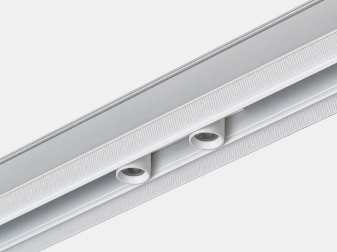 Белый линейный светильник SY-LINK, вид снизу в треке
