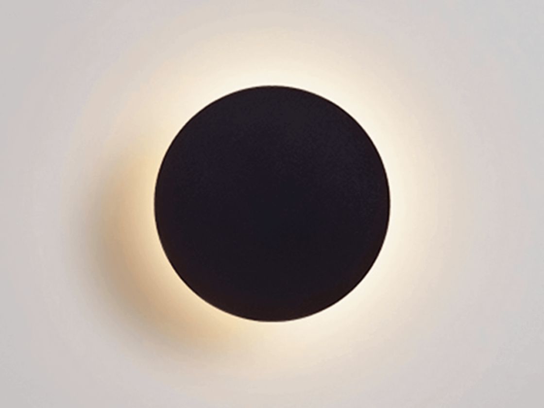 Круглый настенный светильник черный, теплое свечение 3000К