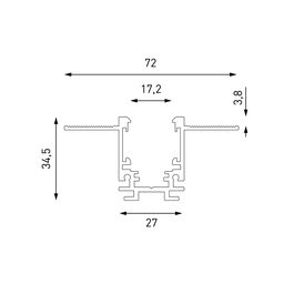 Чертеж сечения шинопровода, размеры 72×34,5 мм