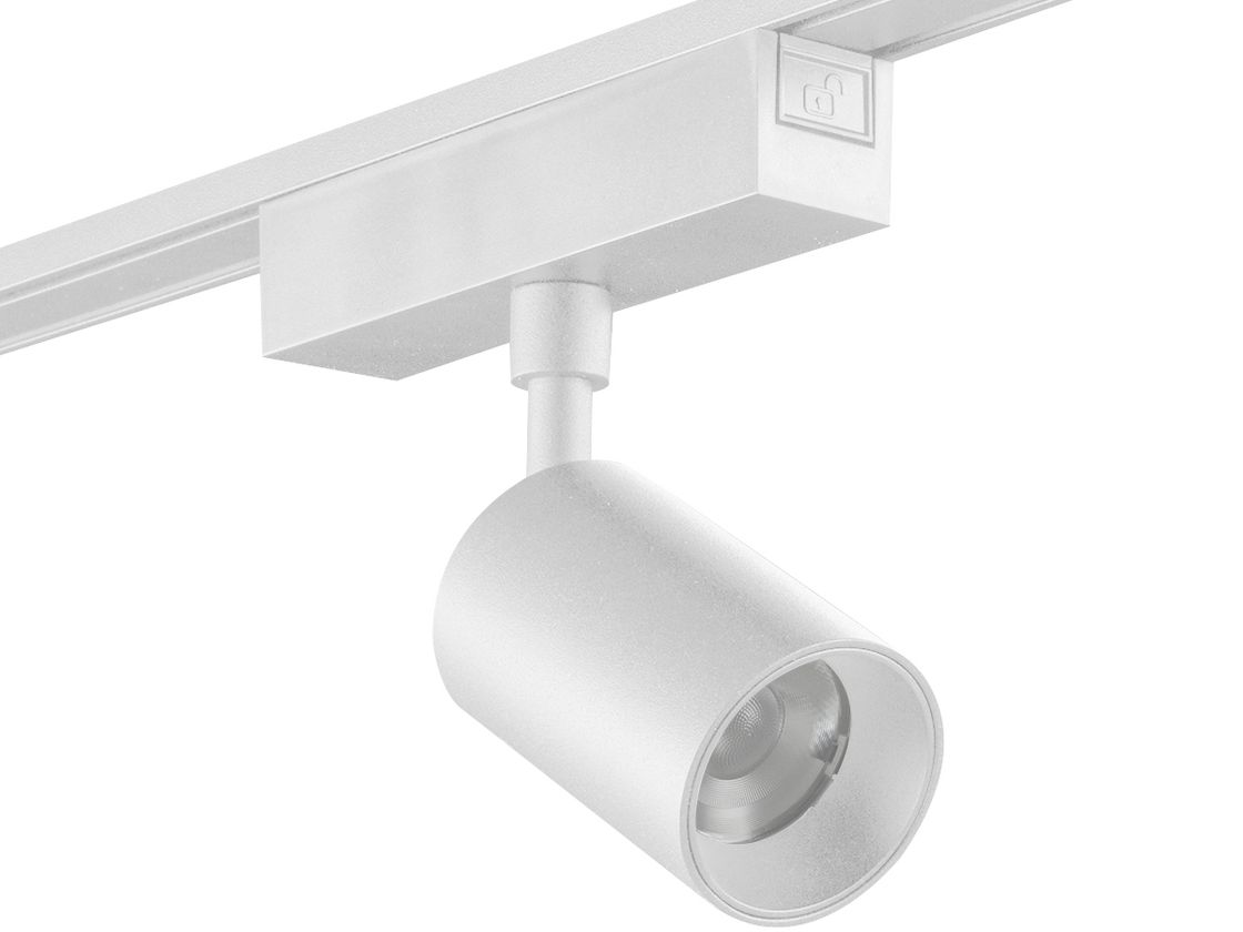 Белый трековый спот SLIM на шине, вид сбоку