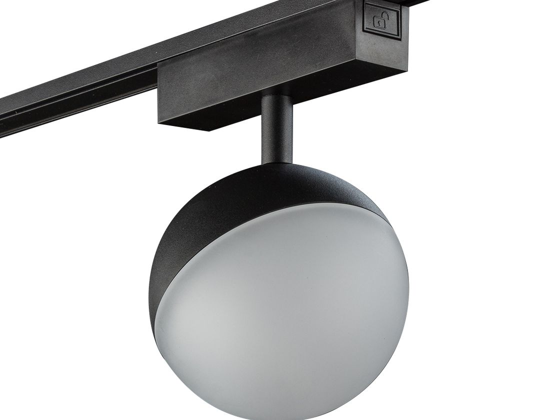 Светильник-шар на треке SLIM, черный, на белом фоне