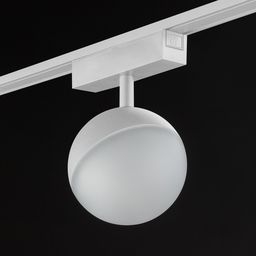 Белый трековый светильник-шар на магнитном треке, вид сбоку