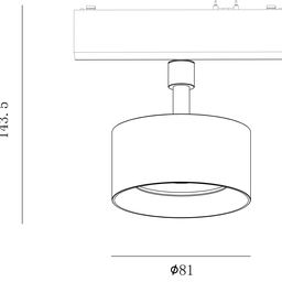 Чертеж спота SLIM, длина 143,5 и диаметр 81