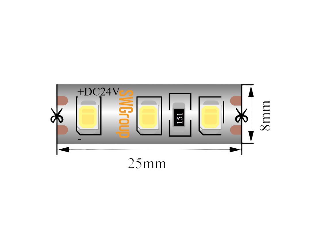 Фрагмент ленты SMD2835 24V с маркировкой SWG
