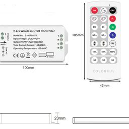 Контроллер RGB, 2.4G с пультом, 21 кноп., DC12/24V, <16A(MAX), SW-RGB-2.4G-16A