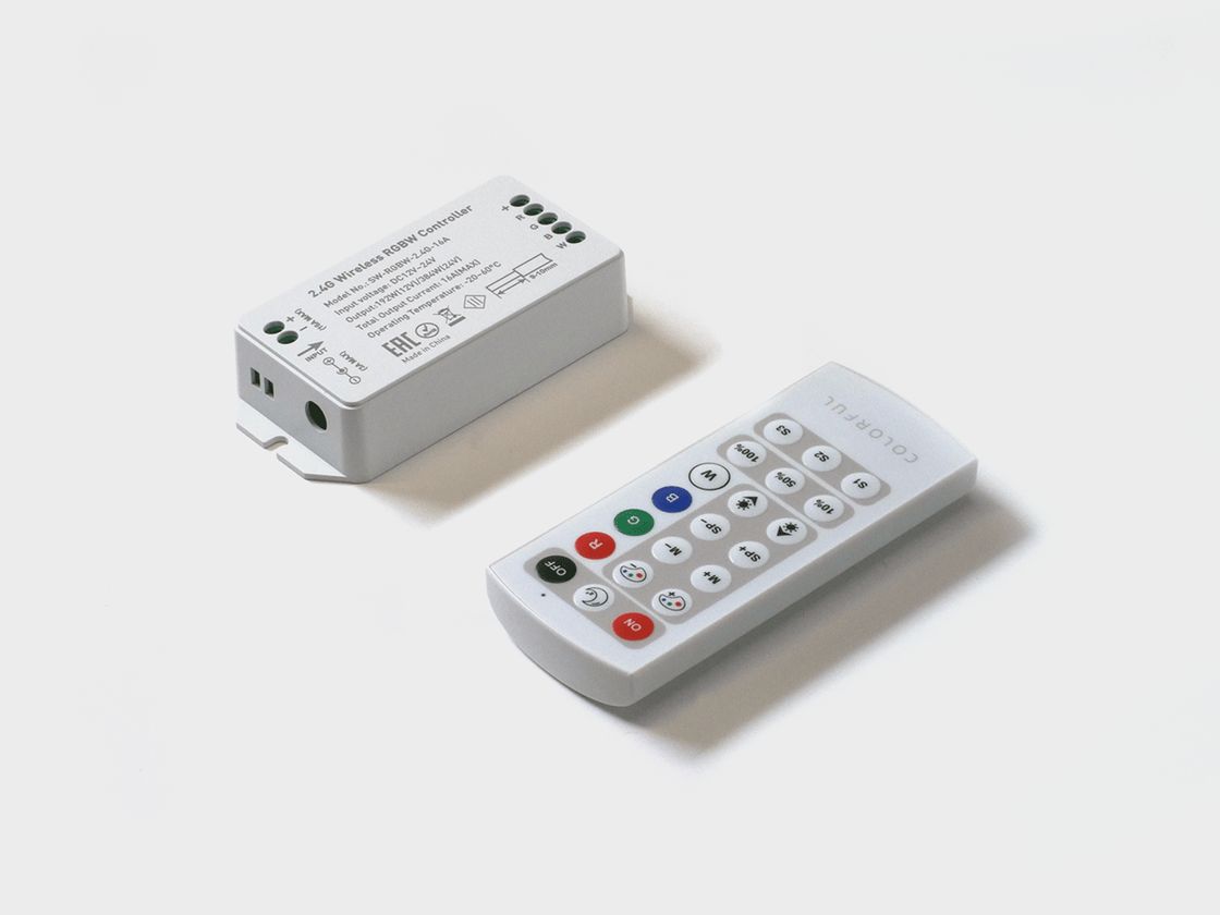 Контроллер RGBW, 2.4G с пультом, 21 кноп., DC12/24V, <16A(MAX), SW-RGBW-2.4G-16A