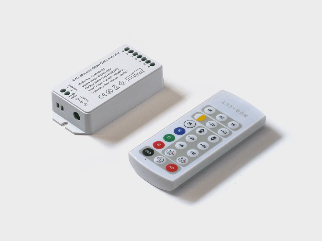 Контроллер RGB+CCT,  2.4G с пультом, 21 кноп., DC12/24V, <16A(MAX), SW-RGB-CW-2.4G-16A