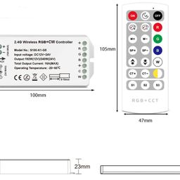 Контроллер RGB+CCT,  2.4G с пультом, 21 кноп., DC12/24V, <16A(MAX), SW-RGB-CW-2.4G-16A