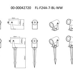 Ландшафтный светодиодный светильник 7 Вт, 18°, 100-240В, 3000К (тёплый белый), IP65, чёрный, FL-F24A-7-BL-WW