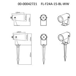 Ландшафтный светодиодный светильник 15 Вт, 36°, 100-240В, 3000К (тёплый белый), IP65, чёрный, FL-F24A-15-BL-WW