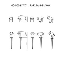 Ландшафтный светодиодный светильник 3 Вт, 24°, 100-240В, 3000К (тёплый белый), IP65, чёрный, FL-F24A-3-BL-WW