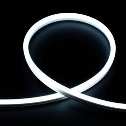 Неоновая светодиодная лента холодный белый, изгиб на черном фоне