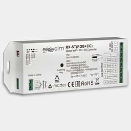 Приемник EasyBus Matter RGB+CCT, маркировка и клеммы, вид спереди