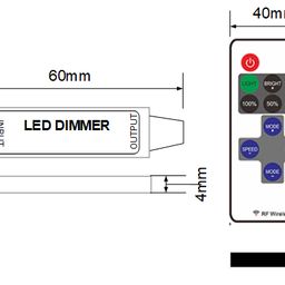 Мини-диммер для одноцветной ленты, радио, 11 кнопок, RF-DIM-11-6A, RF-DIM-11-6A