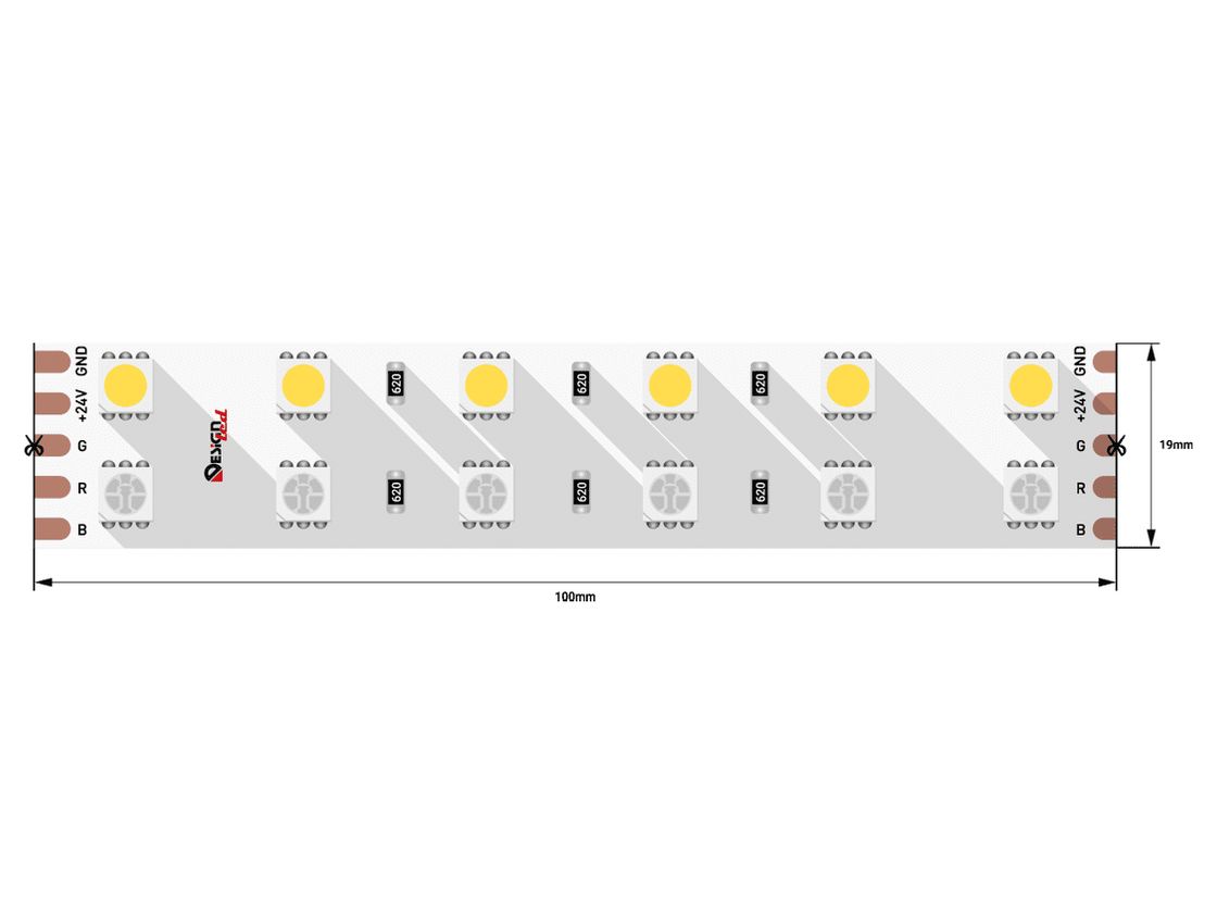 Сегмент ленты 24 В с контактами RGB и GND
