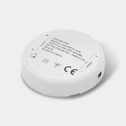 Драйвер светильника с маркировкой, круглый корпус, вид сверху