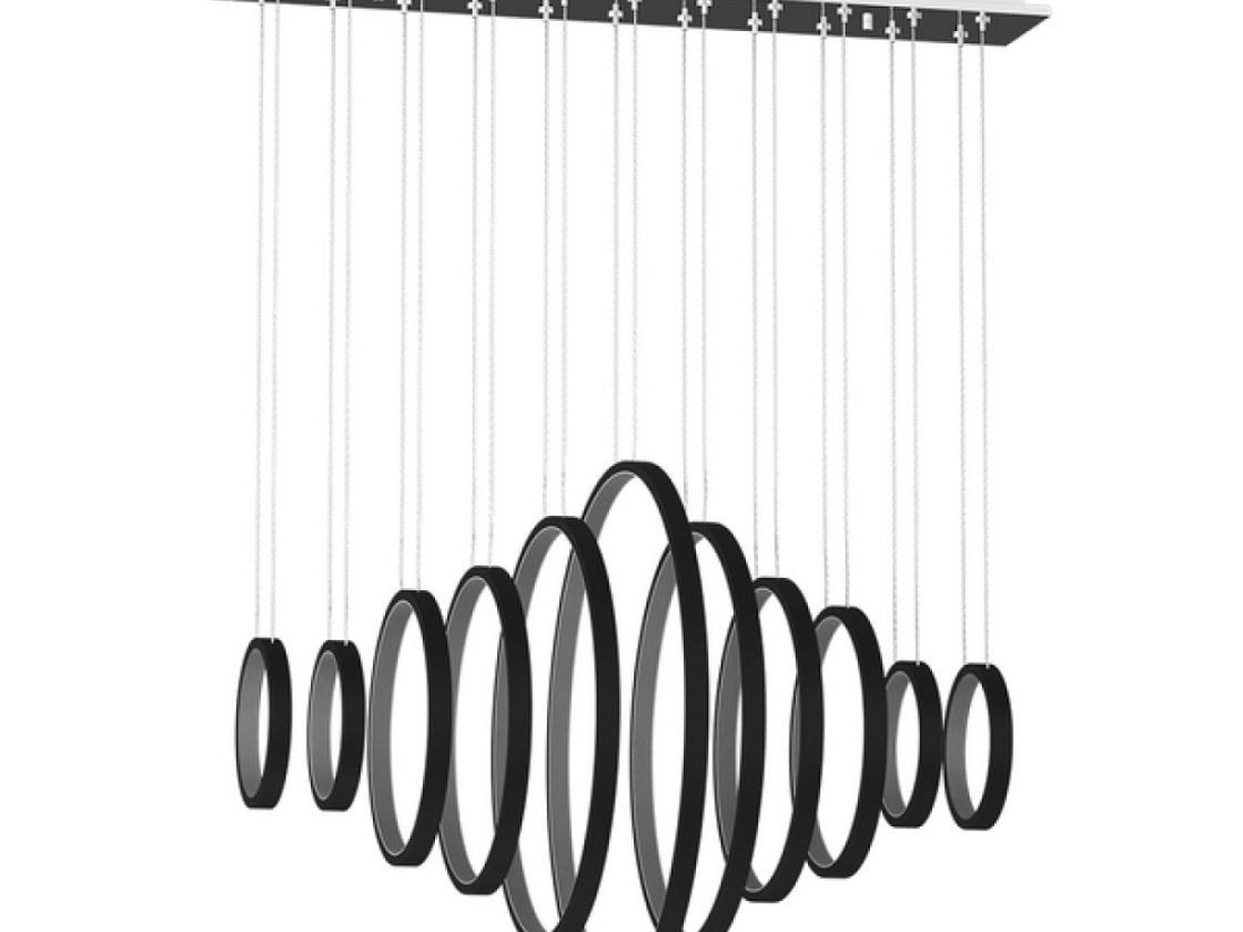 Подвесная люстра Spring черная с кольцами на тросах