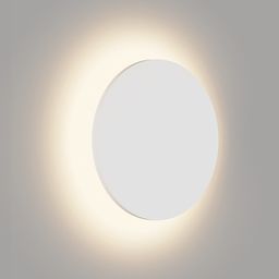 Круглый белый настенный светильник, вид спереди, свечение