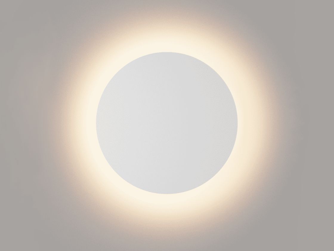 Настенный светильник круглый белый, фронтальный вид свечения