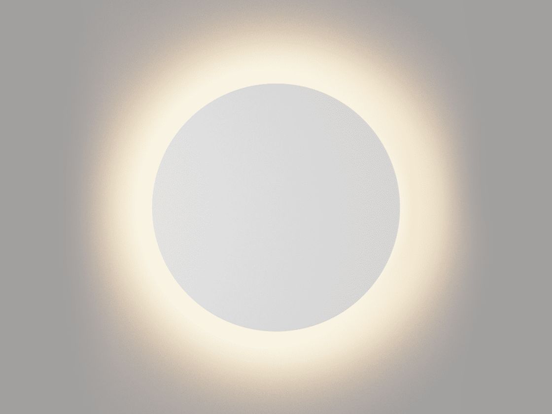 Круглый настенный светильник белый, световой ореол вокруг корпуса