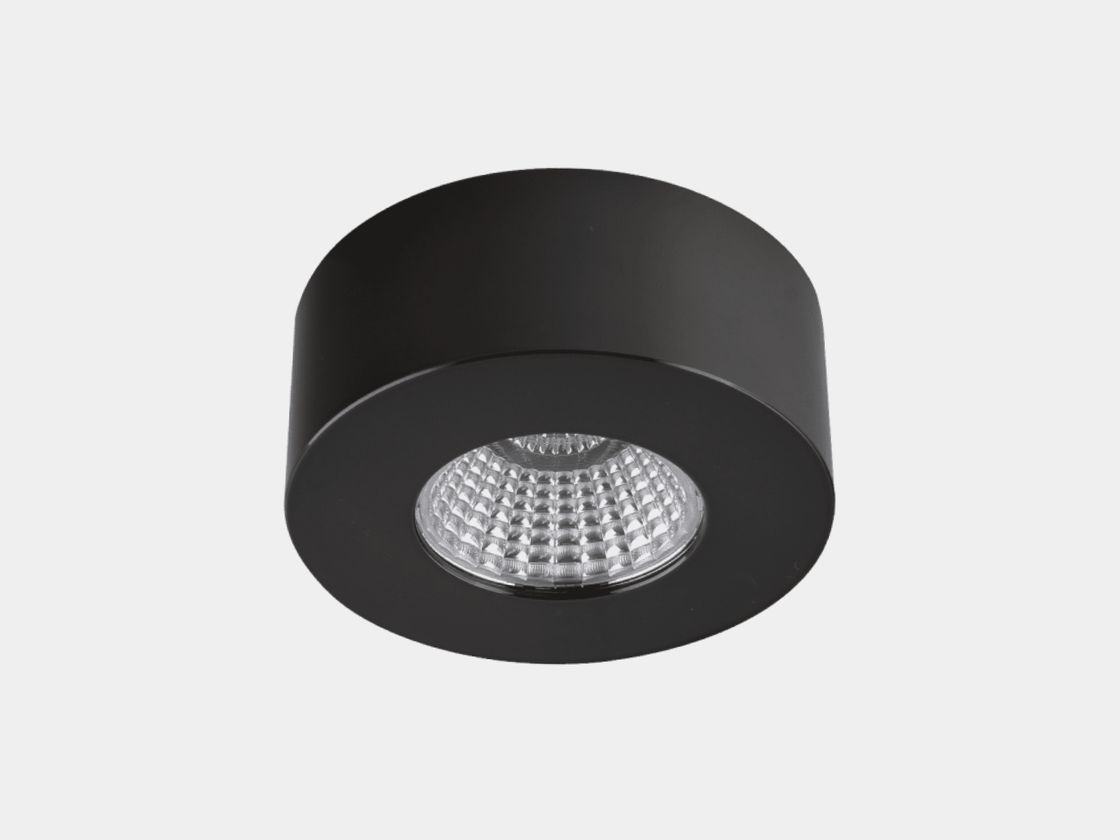 Накладной светильник черный цилиндр, вид спереди снизу