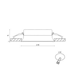 Чертеж светильника: диаметр 90 мм, отверстие 82 мм