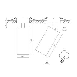 Чертёж встраиваемого светильника с поворотом 350°