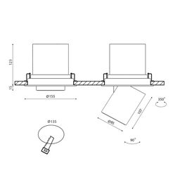 Чертеж размеров светильника SPL, схема поворота