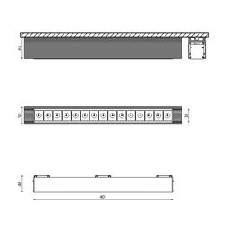 Чертеж трекового светильника SY, габаритные размеры