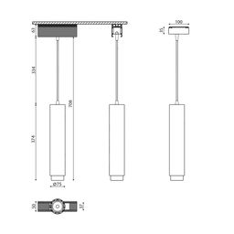 Чертеж подвесного светильника SY, размеры и крепление